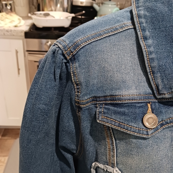 C Denim 1946 Womens Jacket Hearts Fringed XL Blue Bridal Casual Fall - Picture 5 of 10